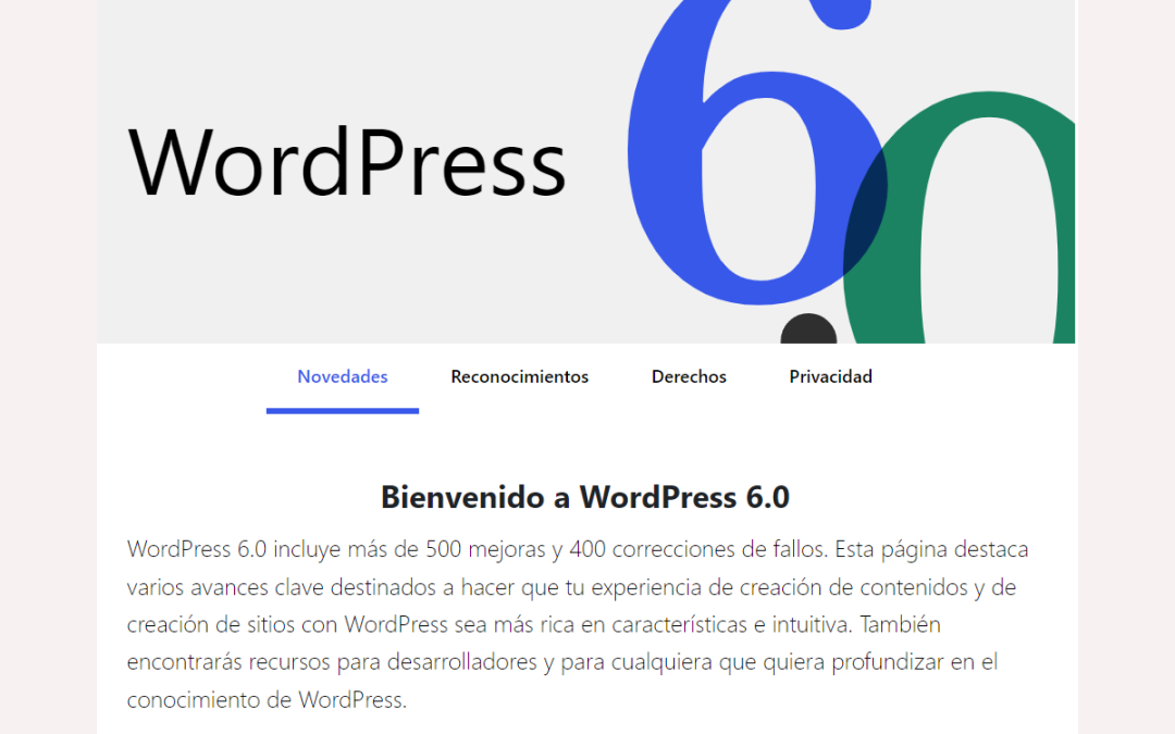 Mejoras en la actualización de WordPress 6.0